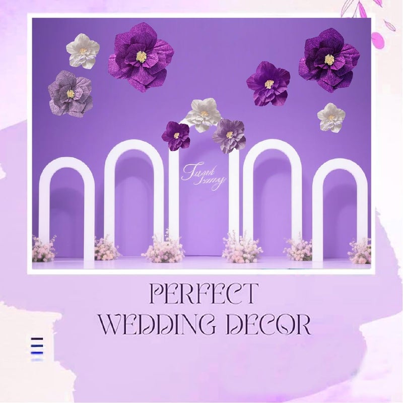 Linnoptimix 9 PCS Purple Paper Flowers Artificial Crepe Tissue White Wall Décor Wedding Birthday Bridal Baby Shower Classroom Nursery Room Backdrop Centerpieces Party Decorations Supplies (Purple (9PCS)) - Image 4
